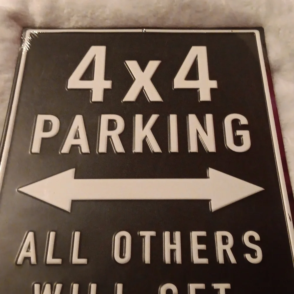 4x4 Jeep Parking Metal Sign in black & white 9 3/4" x 14.5" - Picture 3 of 5